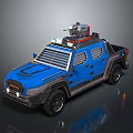 Blue Modified Off Road Truck With Roof Equipment And Rugged Design