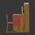 Wooden Study Desk With Bookshelf Globe Lamp Books Red Schoolbag And Matching Chair