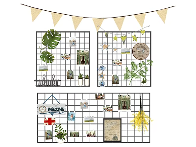 Grid Style Photo Wall With Photos Green Plants Welcome Banner And Decorative Cards 3d model
