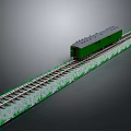 Green Train Carriage On Railway Track With Grass Alongside Road Infrastructure