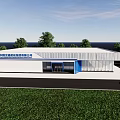 China Anneng Construction Group Modern Office Building With White Roof Blue Accents Green Trees