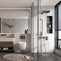 Modern Bathroom Interior Design With Glass Shower Enclosure Wooden Vanity And Wall Mounted Toilet