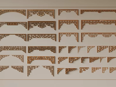 Traditional Intricate Wooden Carved Decorative Parts With Various Ornamental Patterns And Styles 3d model