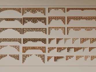 01 New Chinese Style Carved Corner Flower Corner Line Hanging 3d model