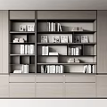 Modern Built-in Bookcase With Multiple Shelves Storage Drawers And Decorative Books