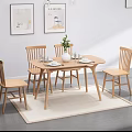 Light Wood Dining Table Set With Four Chairs White Plates And Green Plant 3d model