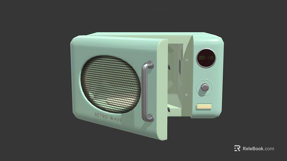 Light Green Microwave Oven Kitchen Appliance With Open Door Digital Display And Control Button 3d model