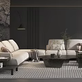 Modern Living Room Interior Design With Beige Sofa Coffee Table Accent Chair And Textured Rug