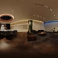 Elegant Modern Private Dining Room With Round Table Chairs Ceiling Light And Wall Decorations