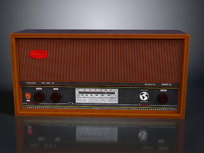 Vintage Electronic Radio With Wooden Case Front Panel Knobs Red Brand Label And Dial 3d model