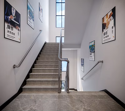 Modern Staircase Interior With Metal Handrails Posters And Natural Light 3d model