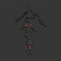 Sci Fi Mechanical Robot Character With Large Mechanical Wings And Red Accents In Standing Pose