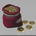 Red Fabric Pouch for Daily Life Coin Storage with Scattered Coins