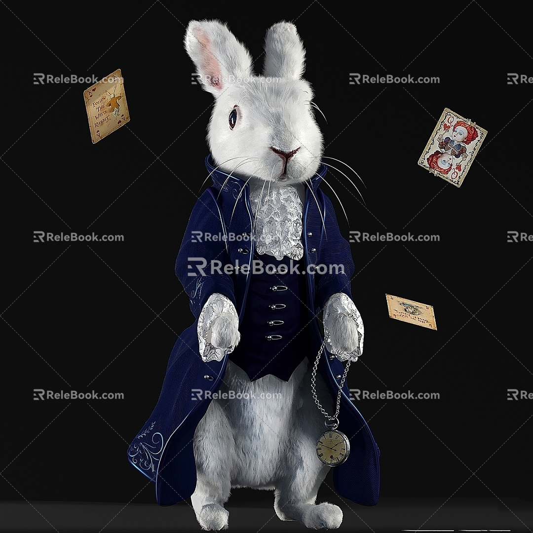 Modern Other Ears White Fur Vest Clock Card 3d model