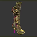 Fashionable Knee High Leather Boots with High Heel and Buckle Straps