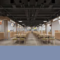 Modern Restaurant Interior With Neat Tables Chairs Hanging Lights And Wall Menu Displays