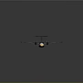 Black and Gold Aircraft with Propellers and Long Shiny Wings on Gray Background