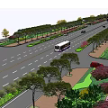 Well Designed Municipal Road With Lush Green Belts Trees Bus Lanes And Sidewalks