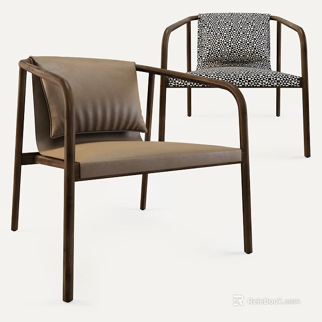 Modern Comfortable Leather Accent Chairs With Metal Legs And Patterned Fabric Seats 3d model 