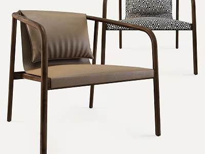 Modern Comfortable Leather Accent Chairs With Metal Legs And Patterned Fabric Seats 3d model