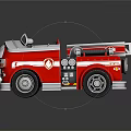 Red Fire Truck With Silver Ladder Front Grille And Black Wheels Design