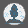Neon Style Decorative Light with Astronaut Round Design and Stars Planets Clouds