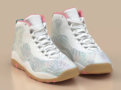 Stylish High Top Sneakers With Floral Patterns And Colorful Details 3d model