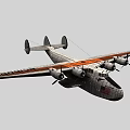 Vintage Twin Tailed Passenger Aircraft With Orange Stripe And Four Engines Flying In Sky