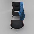 Ergonomic Office Chair With Wooden Frame Black Cushion Blue Knitted Blanket Ottoman Footrest