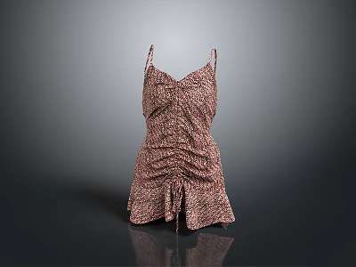 Pink Patterned Spaghetti Strap Dress With Ruched Design And Fashionable Details 3d model