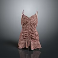 Pink Patterned Spaghetti Strap Dress With Ruched Design And Fashionable Details