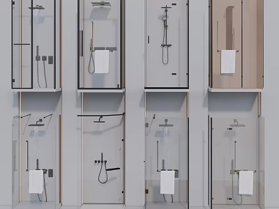 Various Modern Shower Sauna Designs With Glass Enclosures And Towel Accessories 3d model