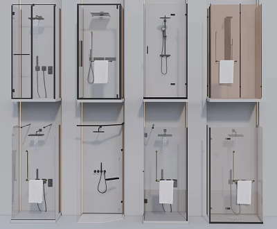 Various Modern Shower Sauna Designs With Glass Enclosures And Towel Accessories 3d model