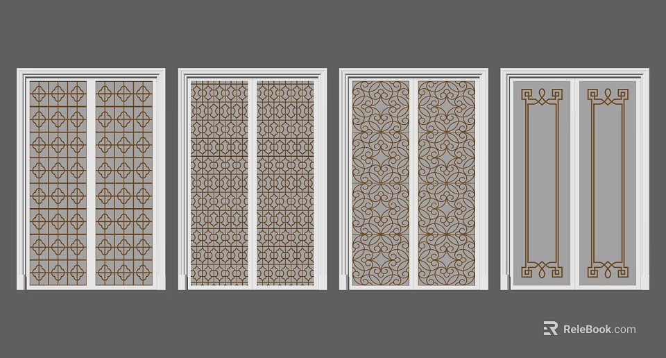 Modern Sliding Doors With Decorative Patterns And Various Design Styles 3d model