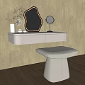 Modern Minimalist Dressing Table With Wall Mounted Design Decorative Mirror Stool And Vase With Plant