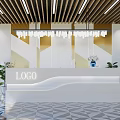 Modern Front Desk Reception Area With White Counter Gold Accent Wall Pendant Lights And Plants