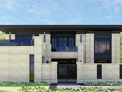 Modern single-family villa with garage on the second floor 3d model