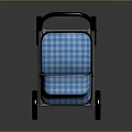 Blue Checkered Baby Stroller with Canopy Four Wheels and Metal Frame Design