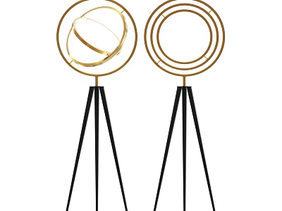 Modern Floor Lamps With Golden Circular Design And Black Tripod Base 3d model