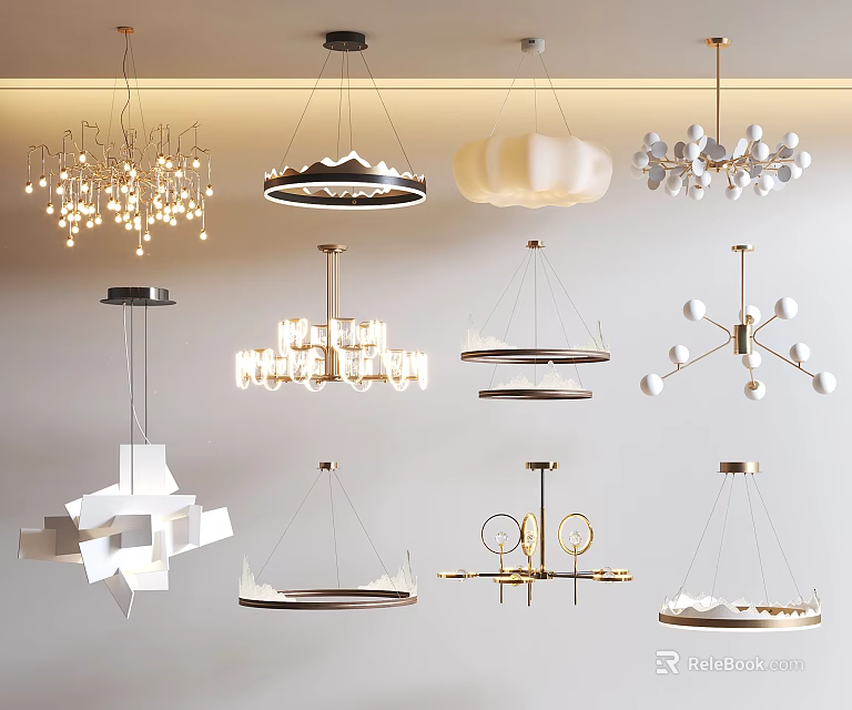 Modern Pendant Lighting Combinations With Various Cloud Shaped Geometric And Spherical Designs 3d model 