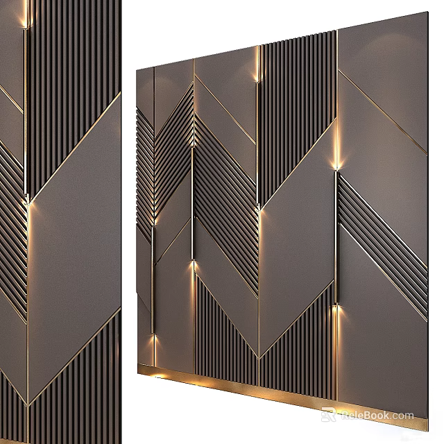 Modern Wardrobe Design With Geometric Patterns Metal Stripes And LED Lighting 3d model 