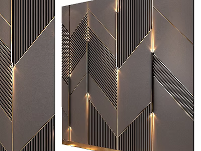 Modern Wardrobe Design With Geometric Patterns Metal Stripes And LED Lighting 3d model