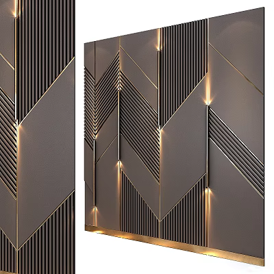 Modern Wardrobe Design With Geometric Patterns Metal Stripes And LED Lighting 3d model