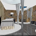 Modern SPA Sauna Interior Design With Stone Walls Cozy Bed And Soft Lighting
