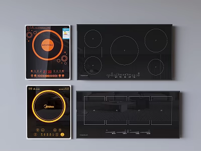Kitchen Appliances Electric Cooktop Panels With Different Designs And Black Glass Surfaces 3d model