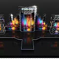 Vibrant Stage Setup With Colorful Lights And Large Screens For Event Performance