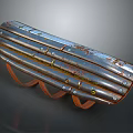 Rusted Metal Pipe Assembly With Brown Leather Straps And Rivets