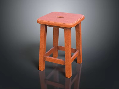 Simple Wooden Furniture Stool With Square Seat And Sturdy Legs Design 3d model