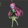 Anime Style 3D Character With Long Orange Hair Blue Bow And Plaid Skirt Outfit