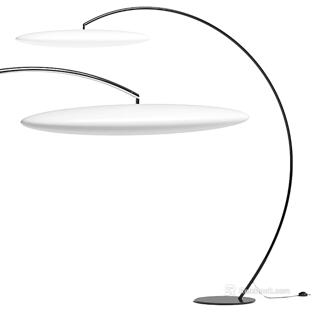 Modern Floor Lamp with Sleek Metal Frame and White Circular Shade Design 3d model 